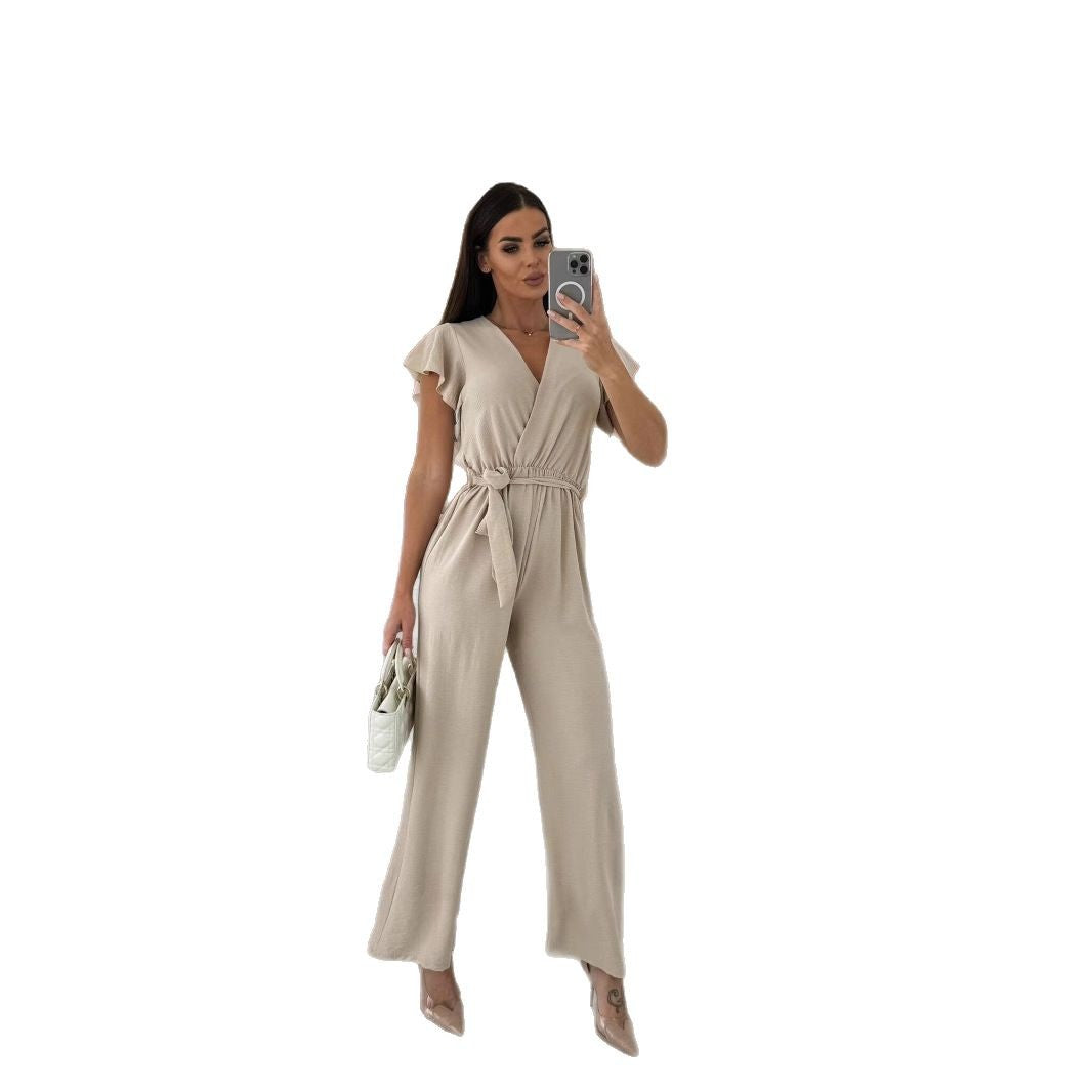 Dame elegant jumpsuit med indviklet udseende og flæseærmer Stilla