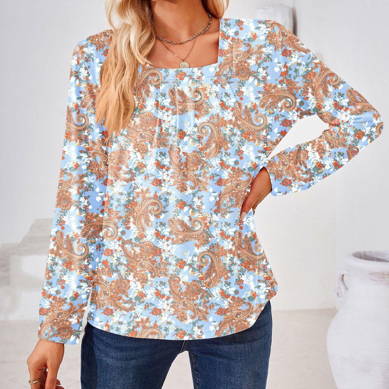 Dame Elegant blomsteret bluse med lange ærmer Stilla