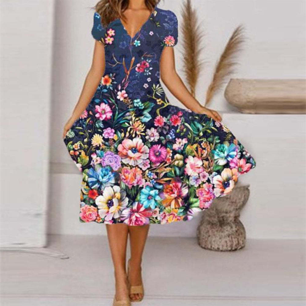 Stilla | Chic Casual Print V-Hals Gade Mote Kjole