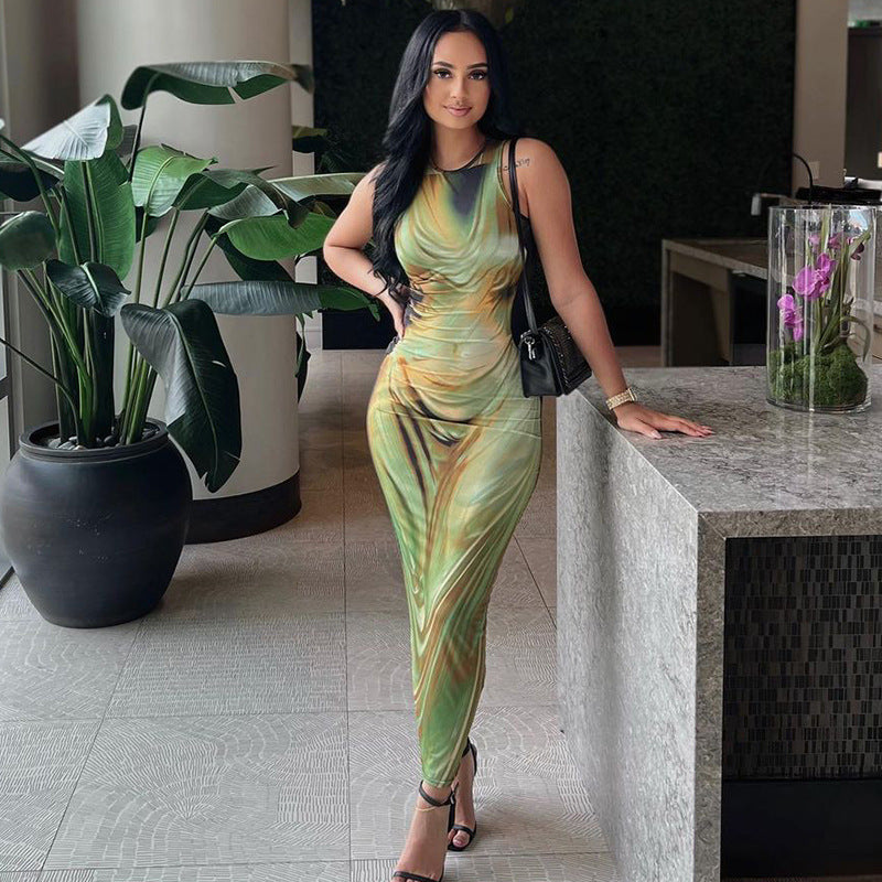 Dame Elegant Abstrakt Tryk Maxikjole Stilla