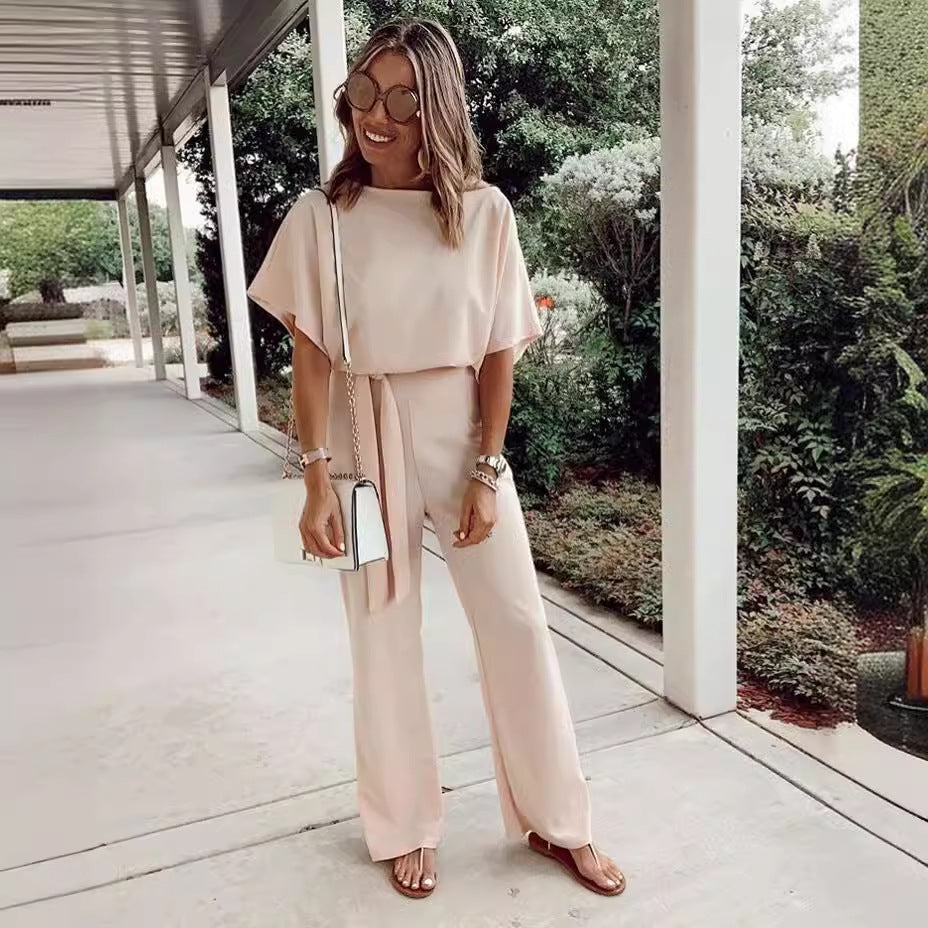 Damer elegant jumpsuit med vide ben og smart bælte Stilla