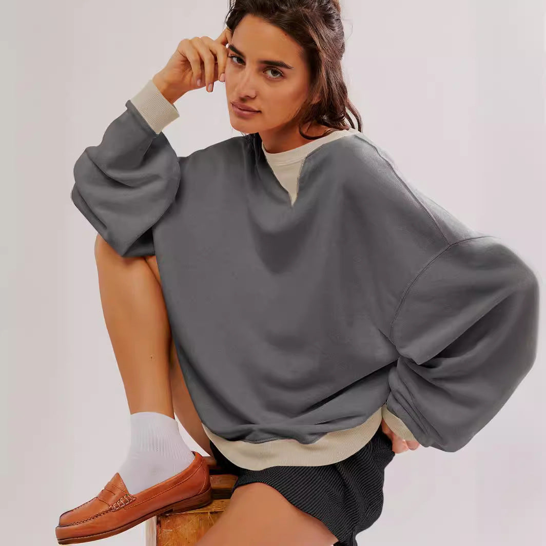 Dame afslappet oversized sweatshirt med kontrasterende ribkanter og løs pasform Stilla