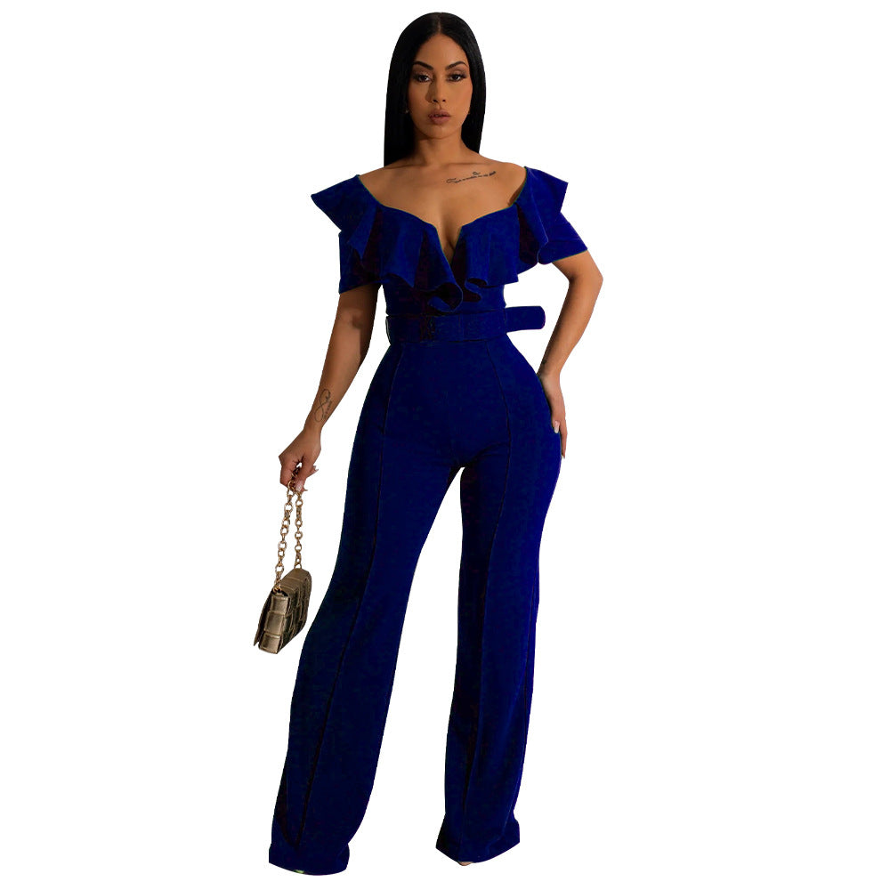 Dame elegant flæse jumpsuit med bælte og bredt ben Stilla