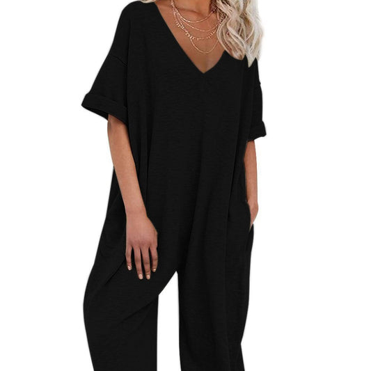 Dame Oversized Jumpsuit med dyb V-hals og afslappede lommer Stilla