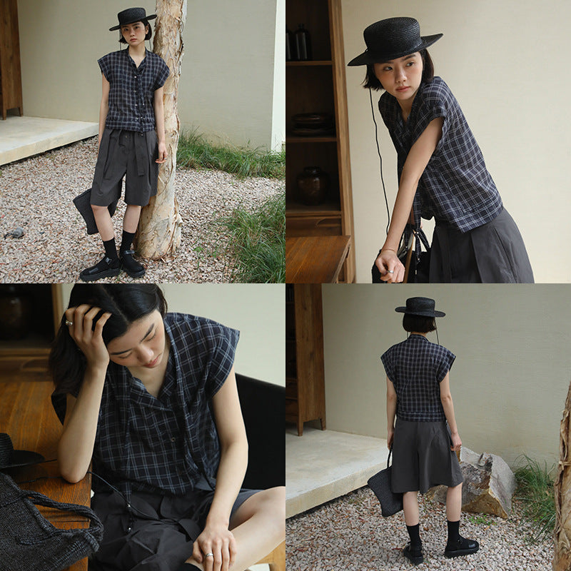 Dame kort, ternet skjorte med afslappet snit og kvalitetsmaterialer Stilla