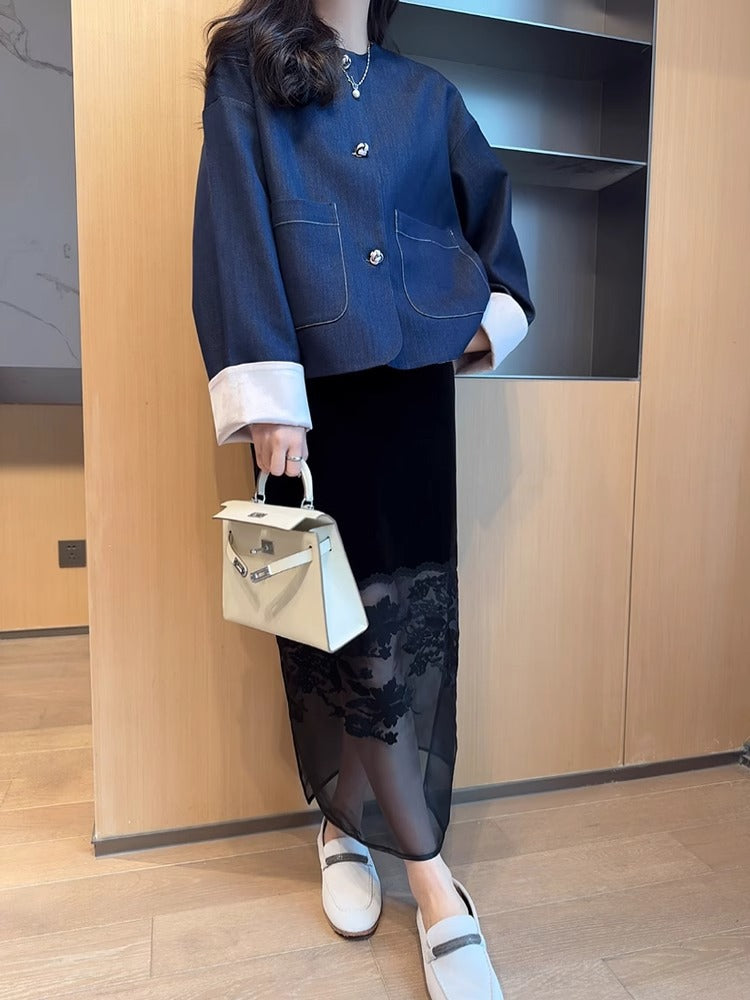 Dame Denim-jakke med elegante detaljer og praktiske lommer Stilla