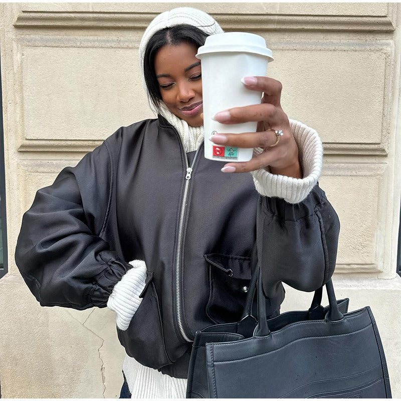 Dame afslappet cropped jakke med høj lukket krave Stilla