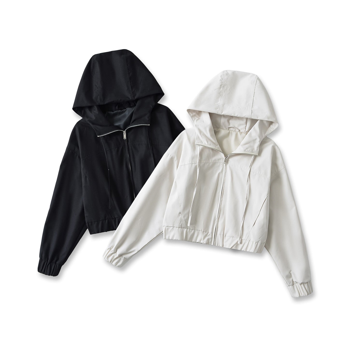 Dame cropped vindjakke med hætte og elastisk bund Stilla