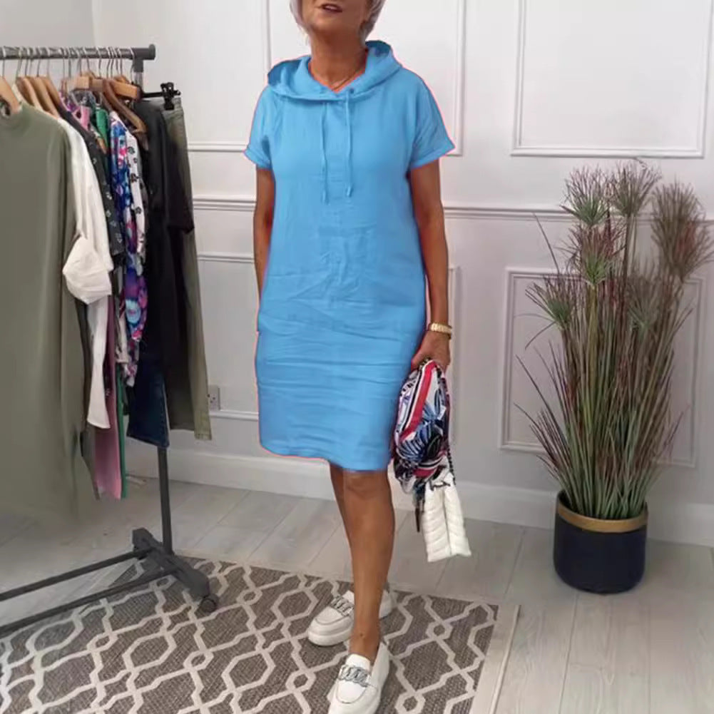 Dame afslappet hoodie kjole i hør med praktiske lommer Stilla