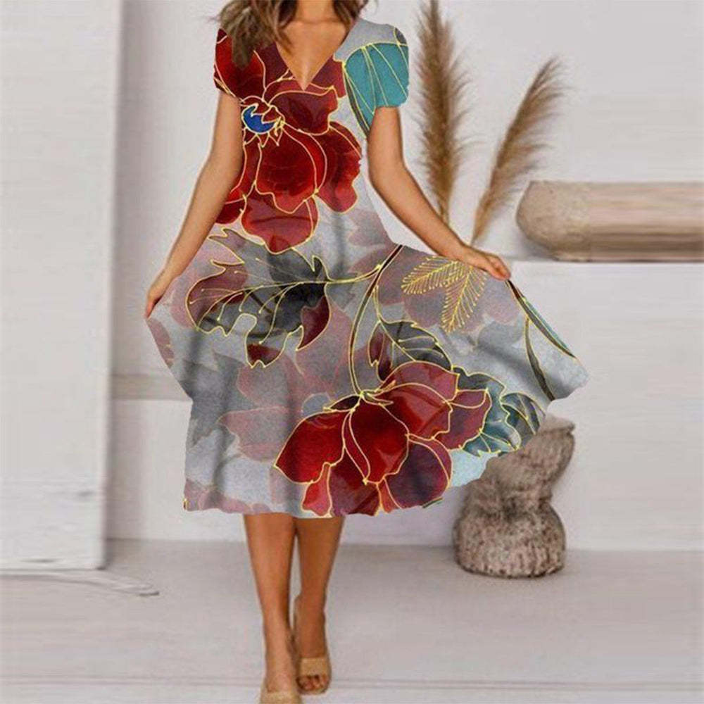 Stilla | Chic Casual Print V-Hals Gade Mote Kjole