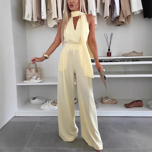 Dame Glamourøs Jumpsuit med svajende snit og elegant krave Stilla