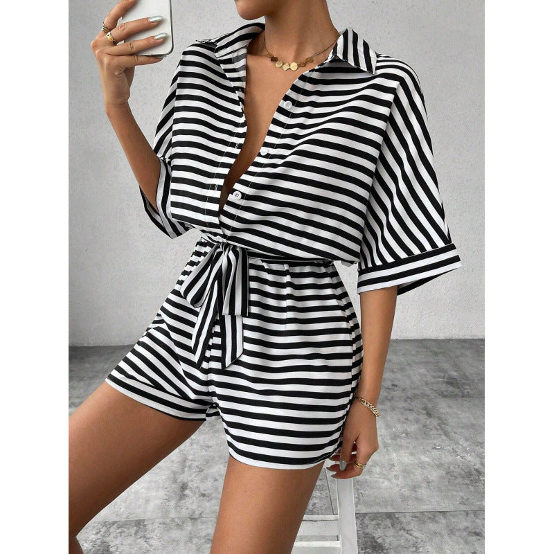 Damer Stribet Kort Jumpsuit Stilla