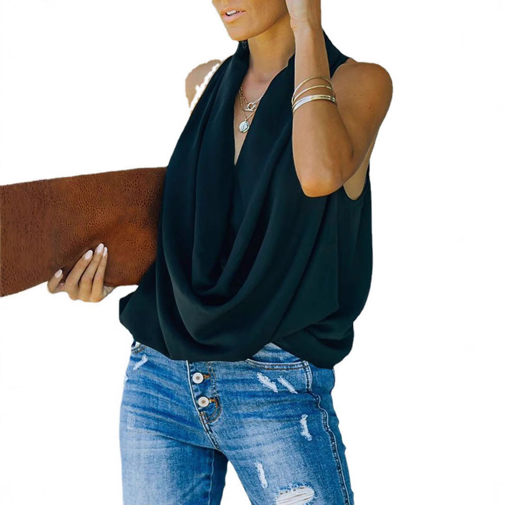 Dame Elegant Bluse med romantisk Vandfald-Udskæring og afslappet Snit Stilla