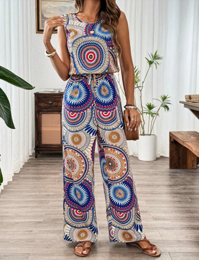 Dame jumpsuit med farverigt mandala-mønster og figurtilpasset snit Stilla
