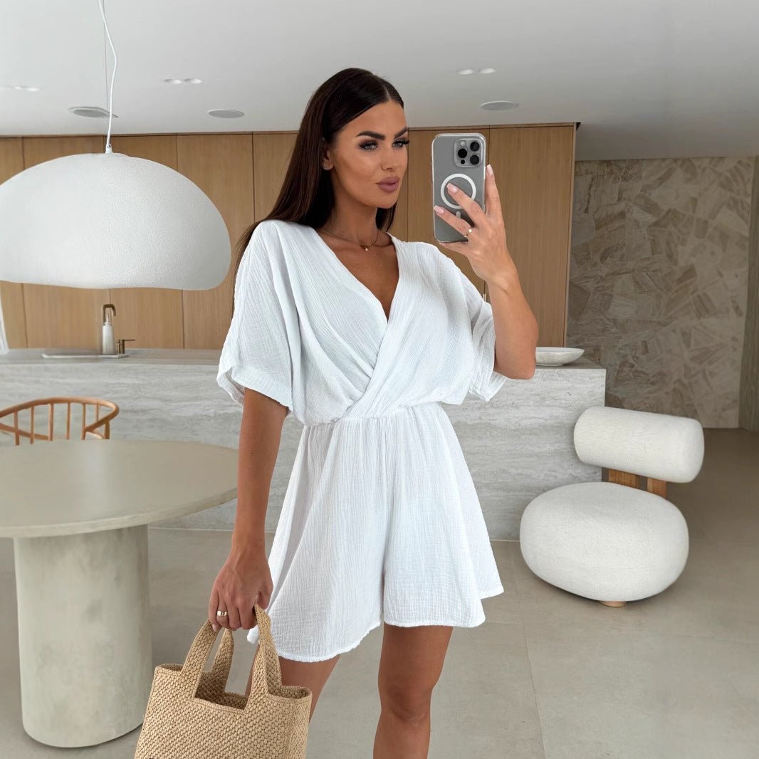 Dame V-hals jumpsuit med voluminøse ærmer Stilla