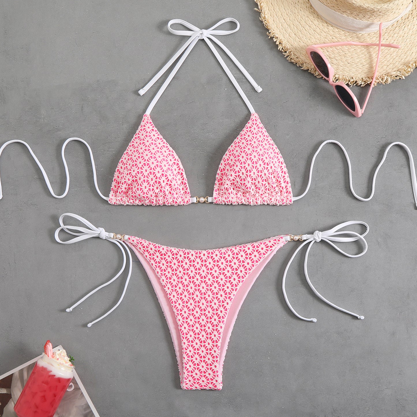 Femme Spids Trim Triangel Bikini Sæt Stilla
