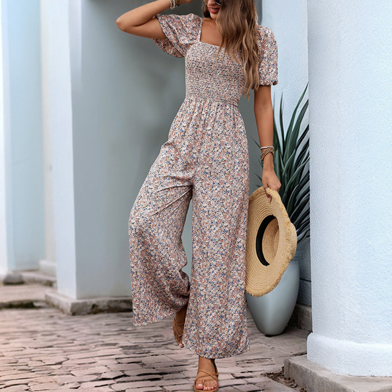 Dame Floral Print brede ben bukser jumpsuit Stilla