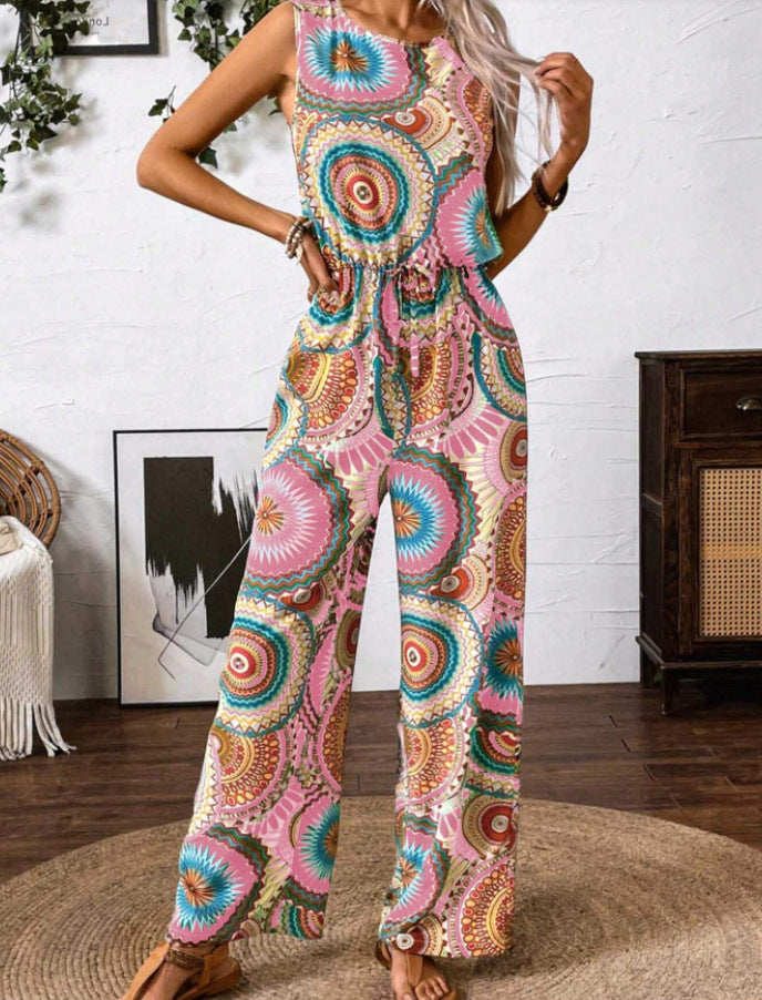Dame jumpsuit med farverigt mandala-mønster og figurtilpasset snit Stilla