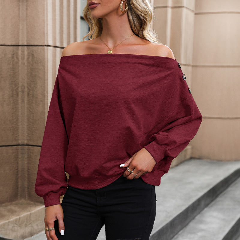 Dame afslappet Off-Shoulder Sweatshirt med dekorative knapper Stilla