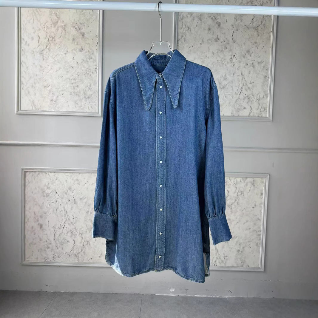 Dame Denim Bluse med klassisk krave og oversized pasform Stilla
