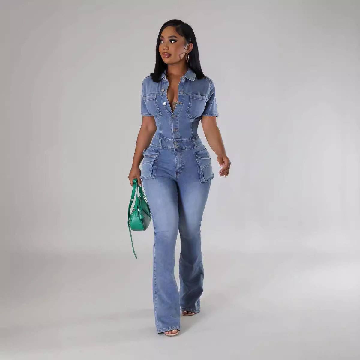 Dame Denim-Overalls med figursyet pasform og praktiske lommer Stilla