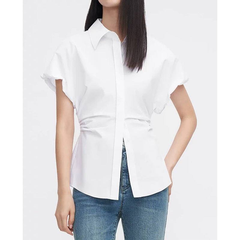 Dame elegant bluse med rynkning og korte ærmer Stilla