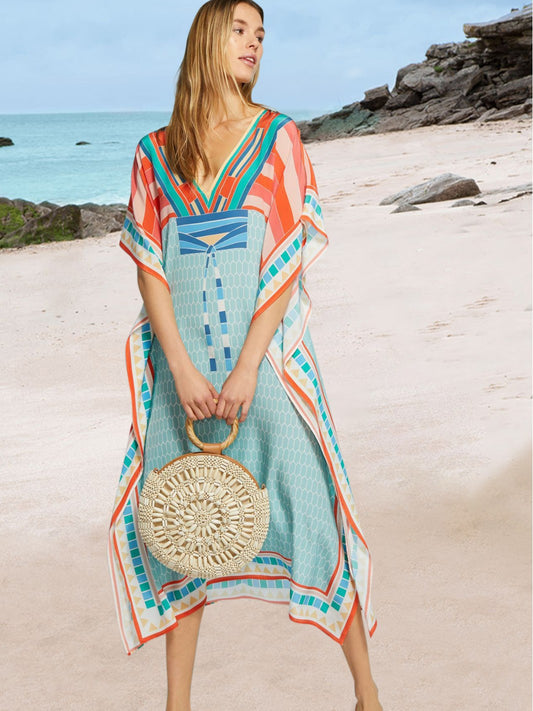 Dame elegant kaftan med geometrisk design og brede ærmer Stilla