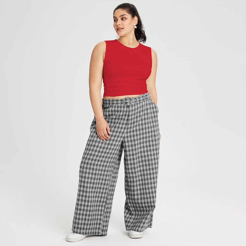 Dame afslappede ternede bukser med elastisk talje og bred ben Stilla