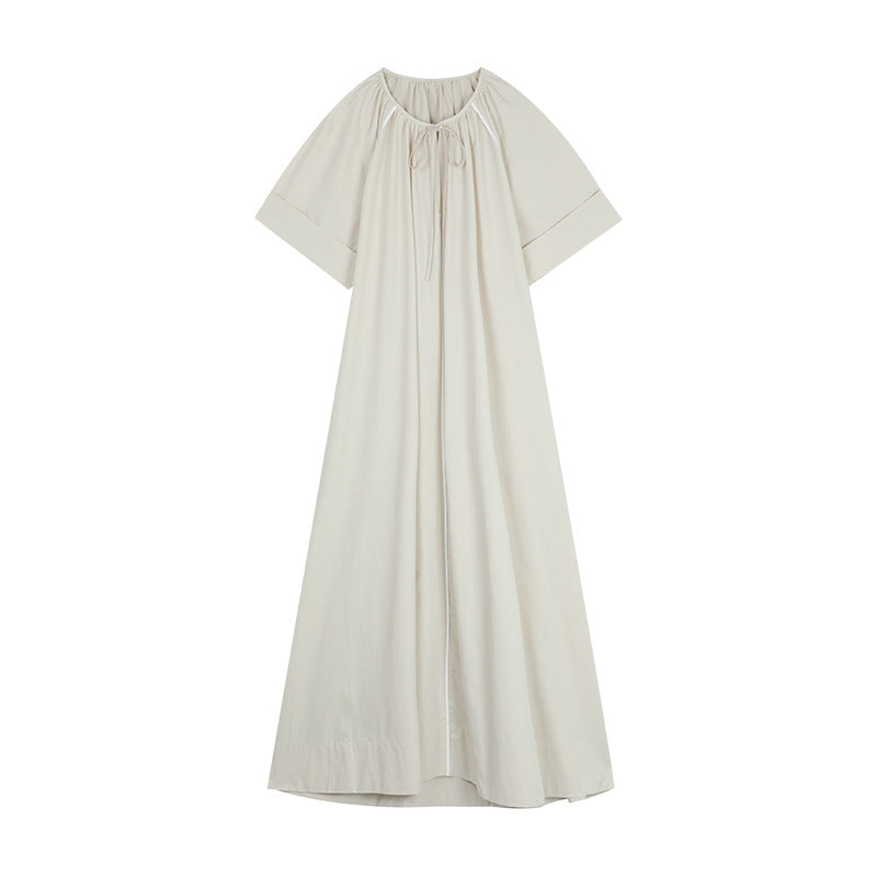 Dame afslappet maxikjole med justerbar krave og brede ærmer Stilla