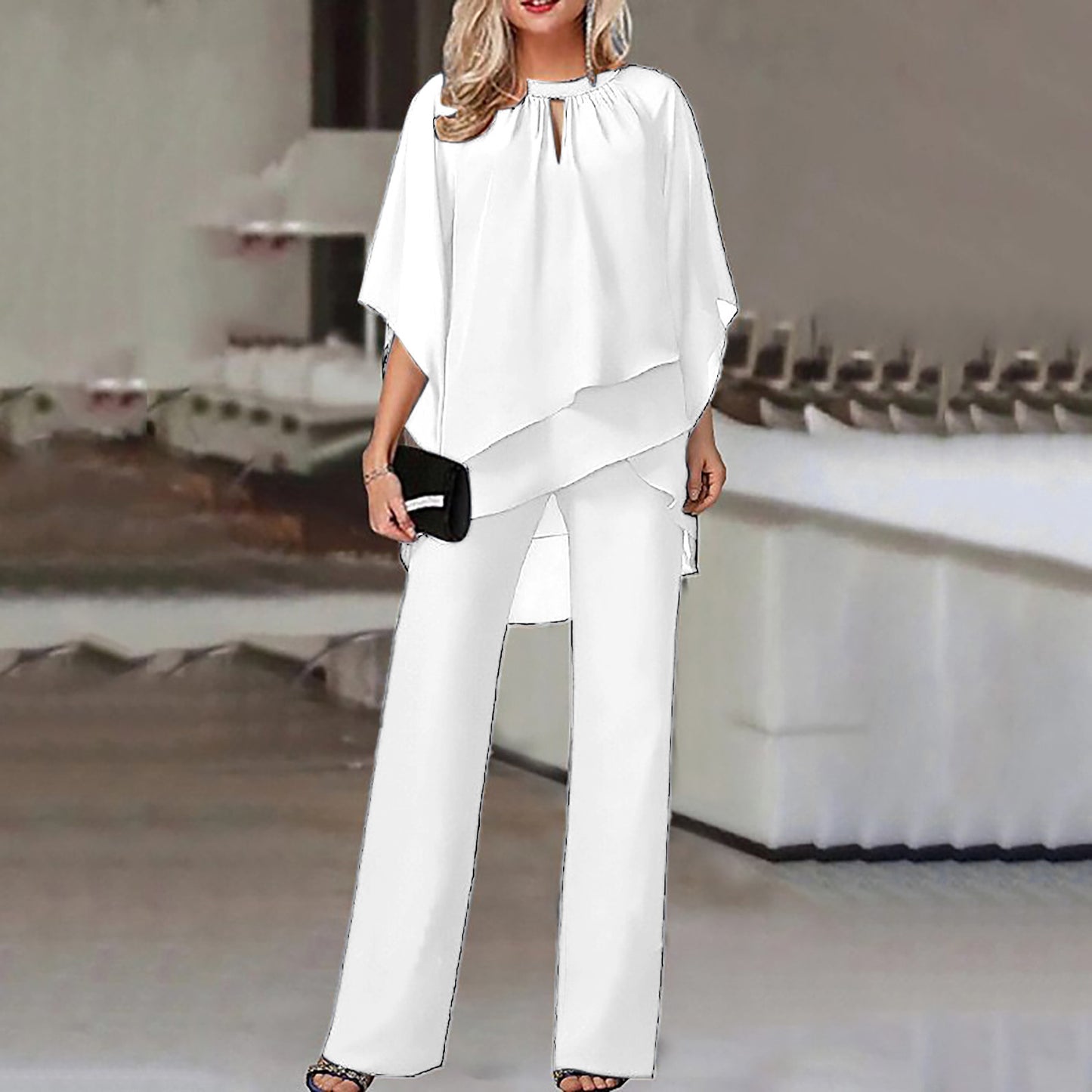 Dame Elegant Cape-Stil Jumpsuit Sæt Stilla