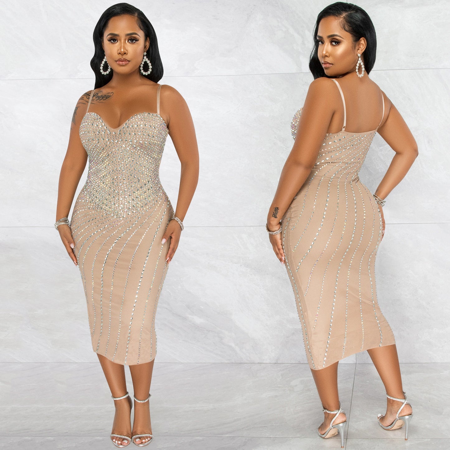 Dame Elegant aften kjole med skinnende pailetter og tætsiddende snit Stilla