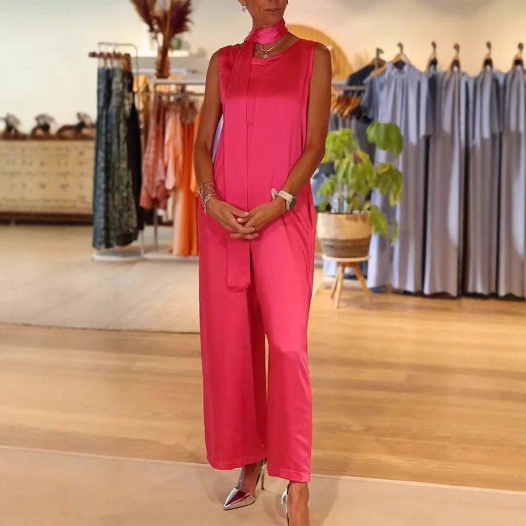 Dame Elegant Jumpsuit med bred ben og høj kvalitet satinoverflade Stilla