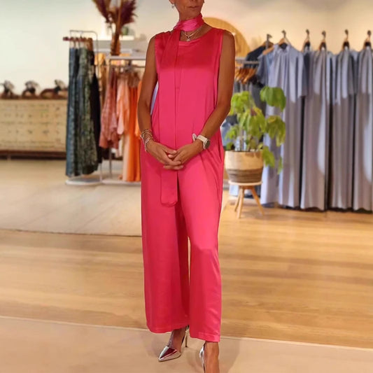 Dame Elegant Jumpsuit med bred ben og høj kvalitet satinoverflade Stilla