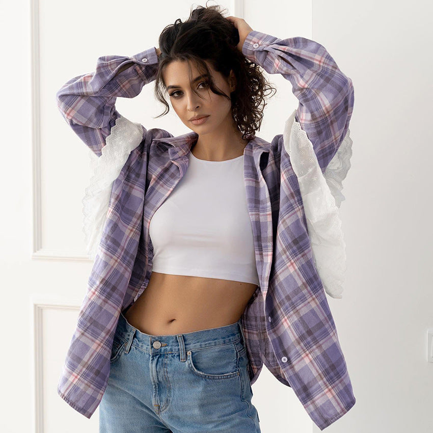 Dame ternet Skjorte med Spidsbesætning og Løs Skæring Stilla