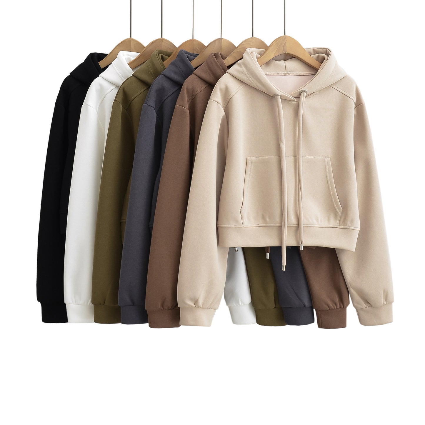 Dame Cropped Hættepullover i blødt Sweatstof med praktiske Kængurulommer Stilla