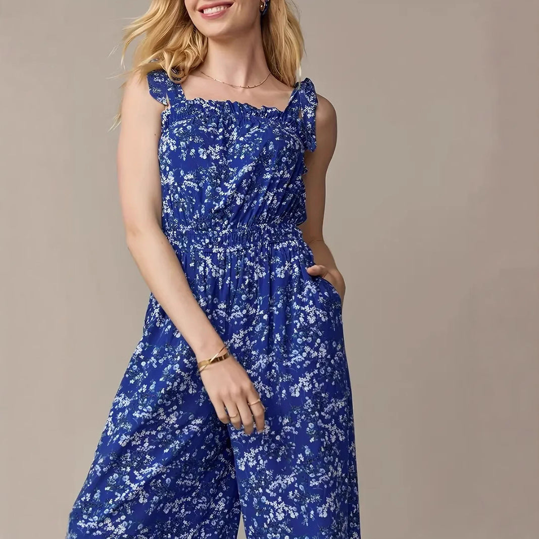 Dame jumpsuit med blomstret design og elastisk taljebånd Stilla