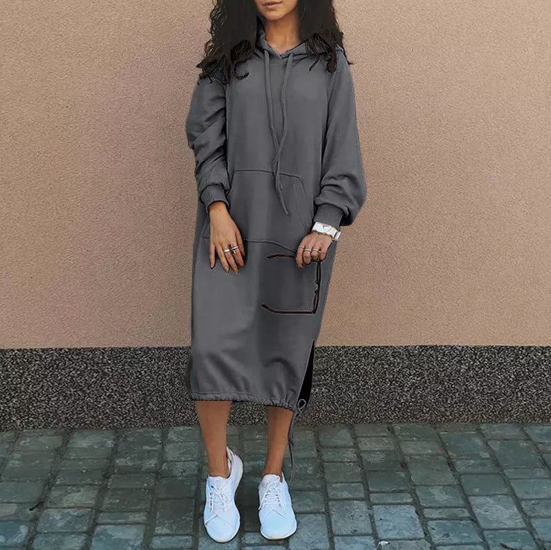 Dame Casual Hoodie Kjole med justerbar snøre-bund Stilla