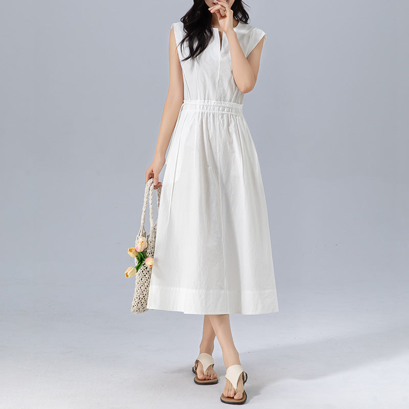 Dame afslappet A-linje kjole med høj talje og sidelommer Stilla