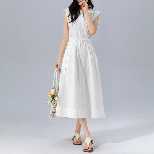 Dame afslappet A-linje kjole med høj talje og sidelommer Stilla