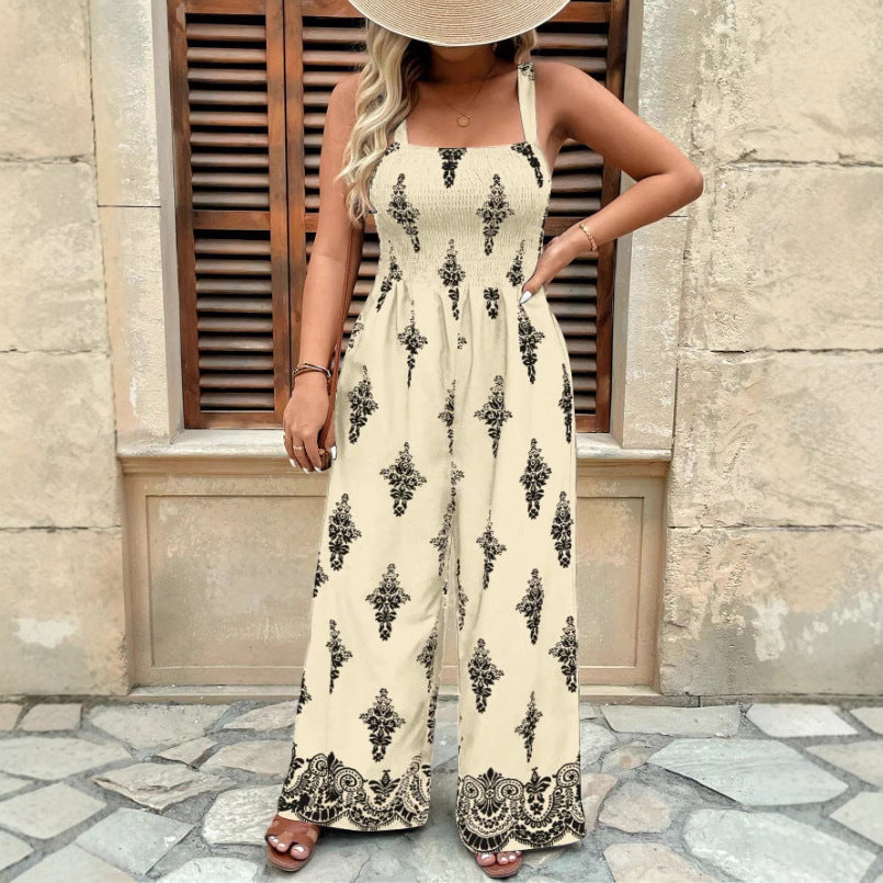 Dame jumpsuit med elegant blomstret design og bredt ben Stilla
