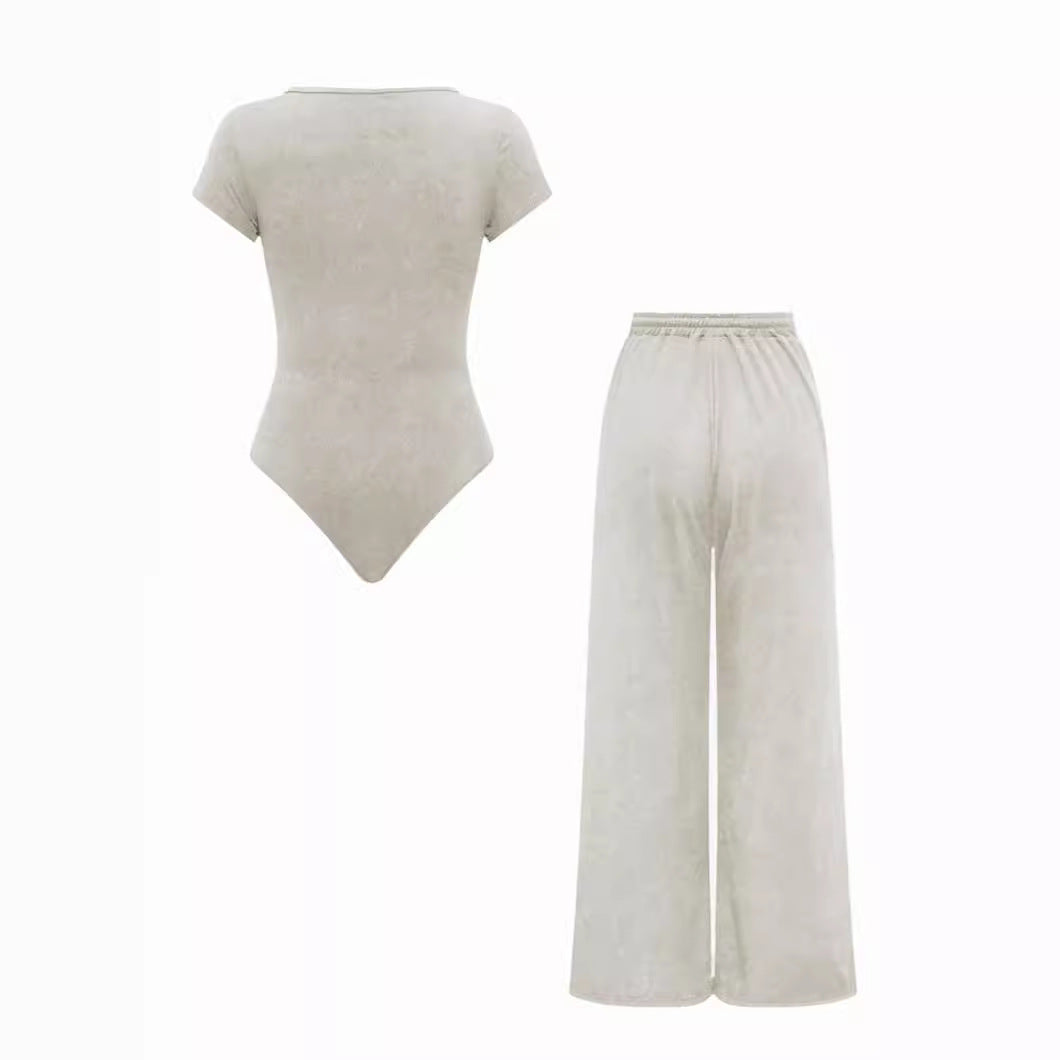 Dame madloungejumpsuit med elastiske bukser og kort overdel Stilla