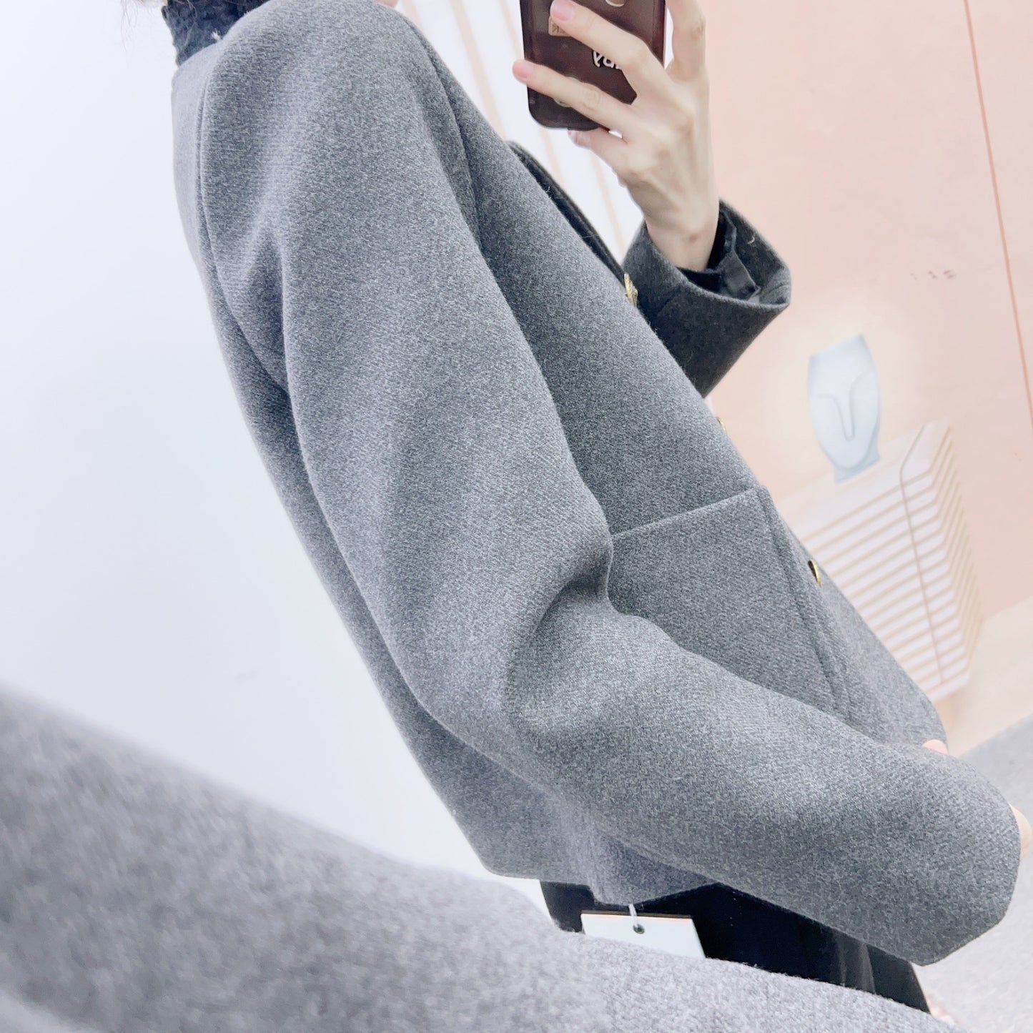 Dame elegant Boucle-jakke med dobbelt knaplukning og praktiske lommer Stilla