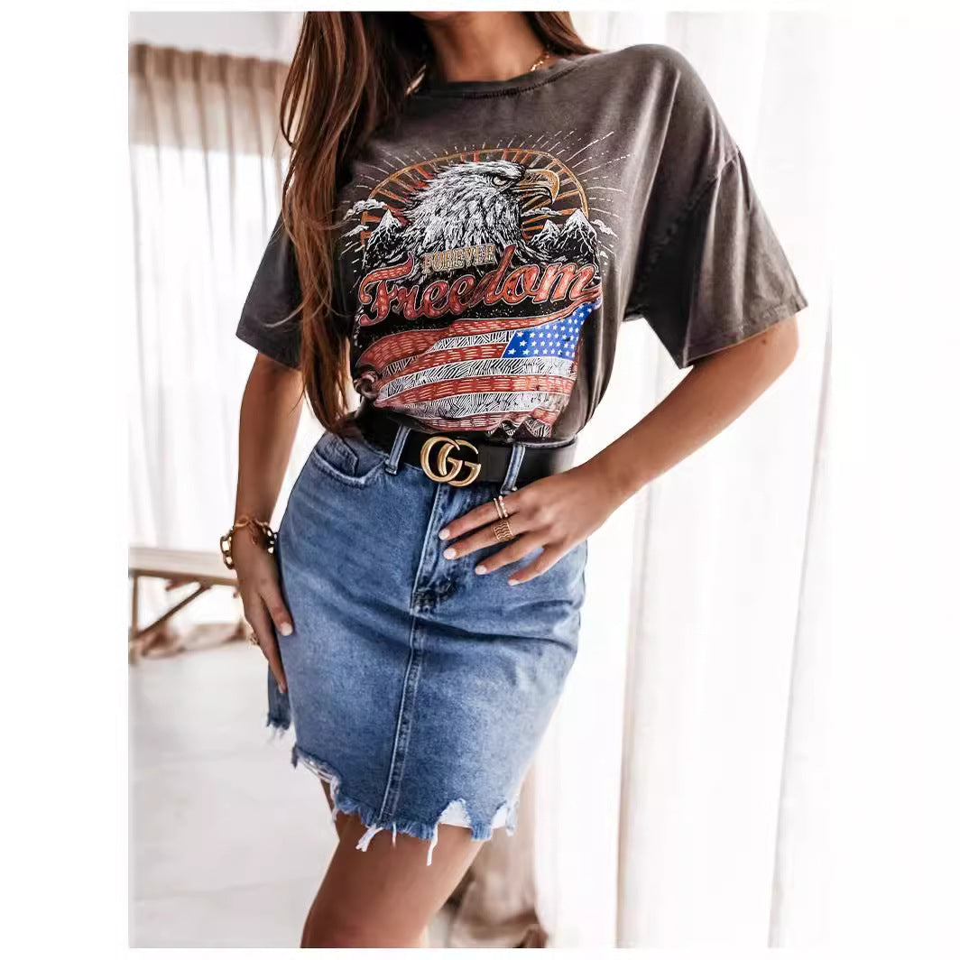 Dame denimnederdel i moderne destroyed-look med høj talje og frynsekanter Stilla