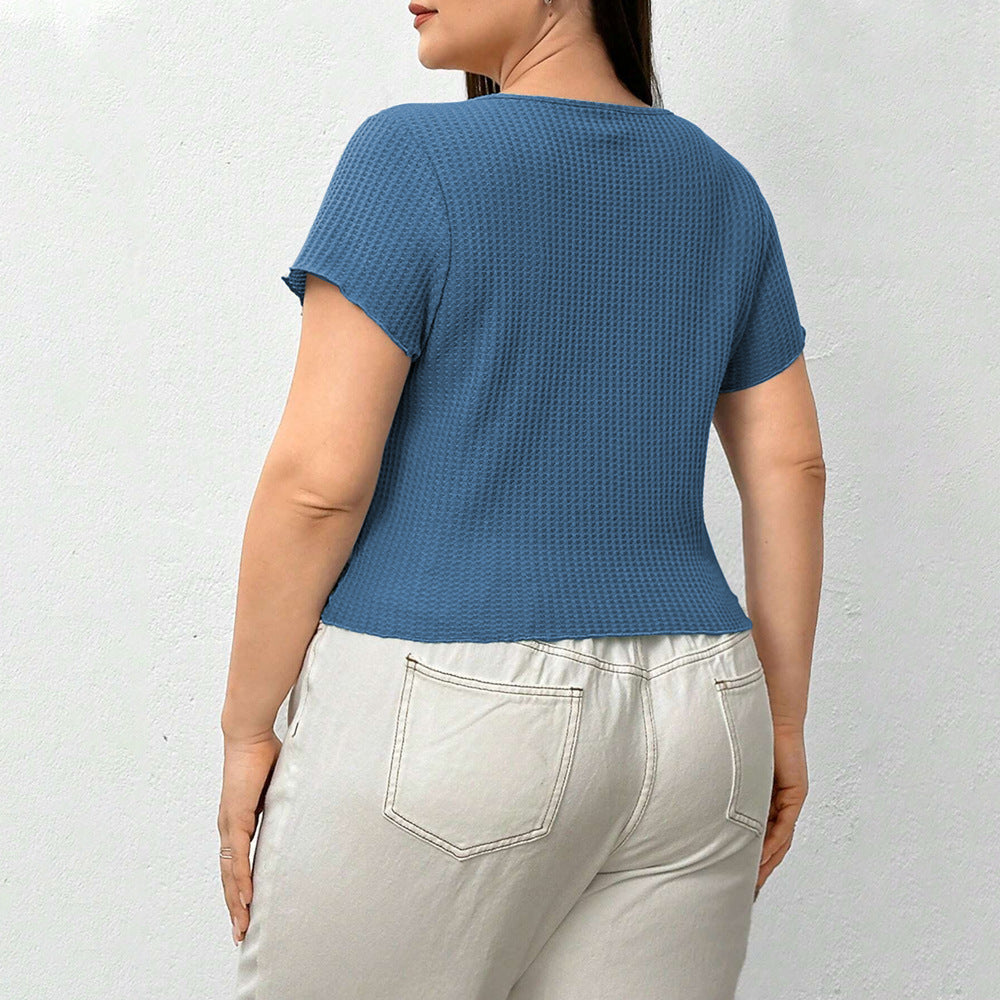 Dame afslappet kortærmet V-udskæring top med struktureret tekstur Stilla