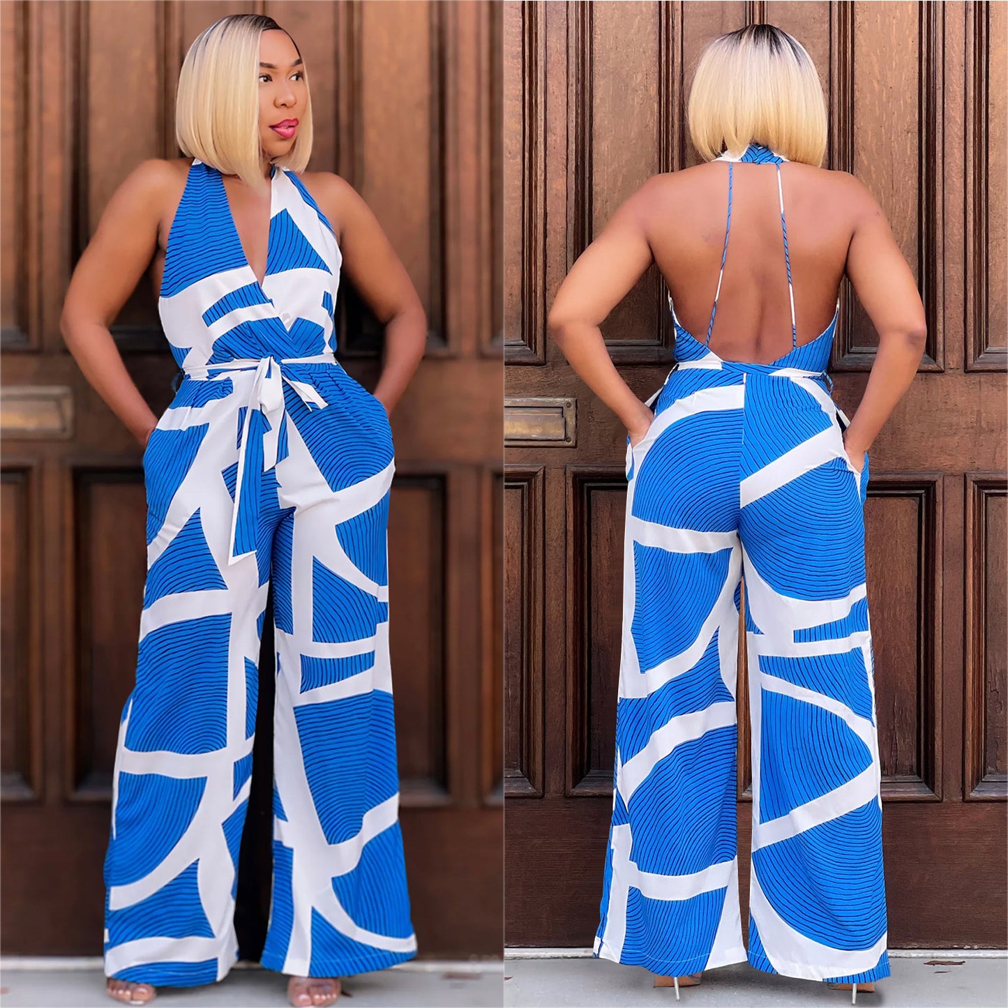 Dame Trendy Jumpsuit med dyb V-hals og bredt ben Stilla