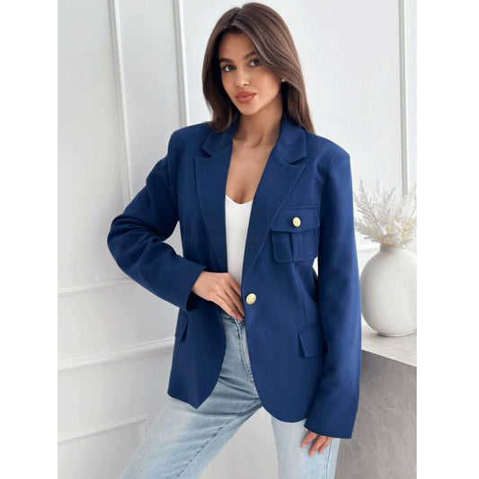 Dame elegant blazer med dobbelt syede lommer og gyldne knapper Stilla