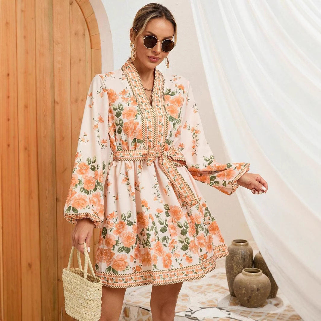 Dame Elegant Blomstertryk Kimono Kjole Stilla