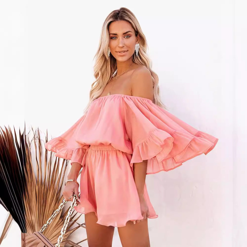 Dame Off-Shoulder Jumpsuit med voluminøse Rüschensleeves Stilla