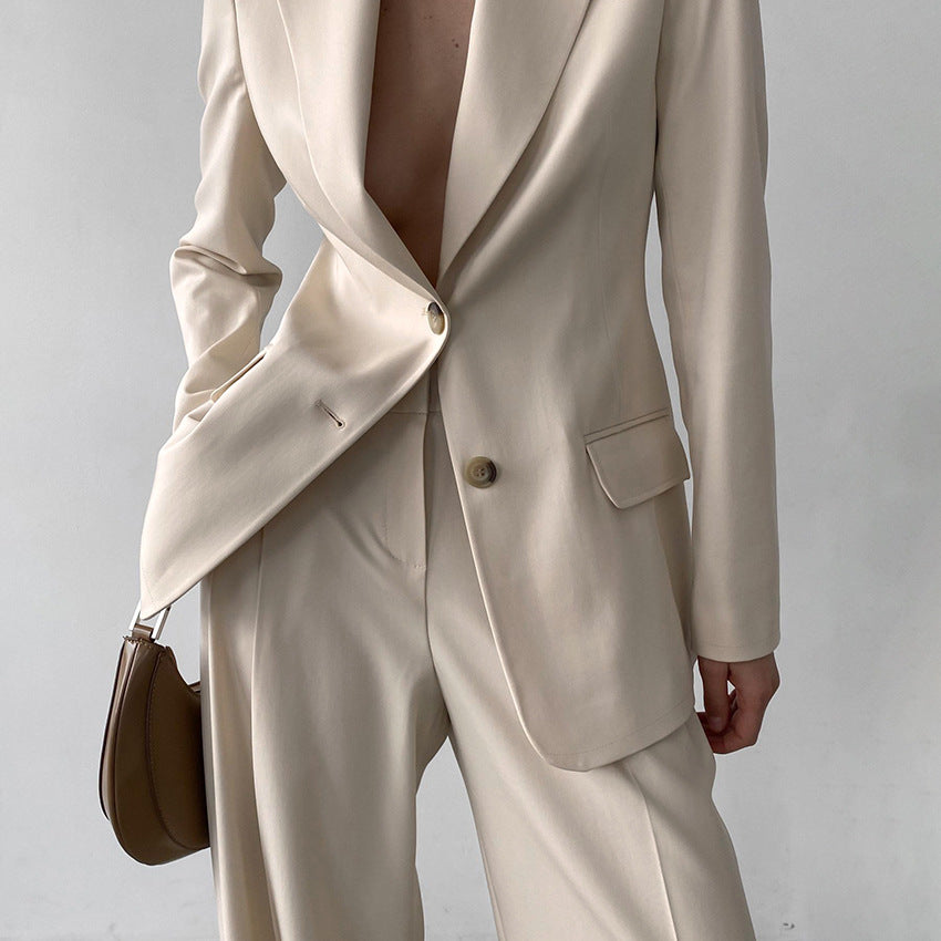 Dame elegant blazer-buks sæt med taljeret snit og bredt ben Stilla