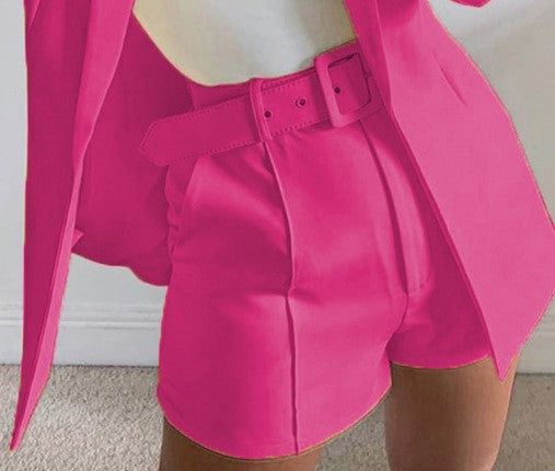 Dame afslappet blazer-shorts-sæt med taljebælte Stilla